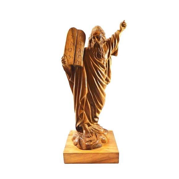 Moses & Ten Commandments Figurine Statue Sculpture Olive Wood Hand Carved 12.5" - Picture 1 of 10